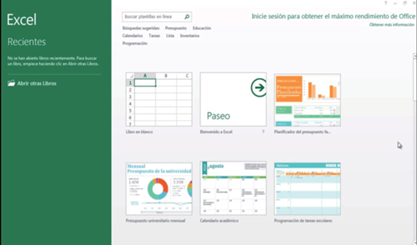 Pantalla inicial de Excel 2013
