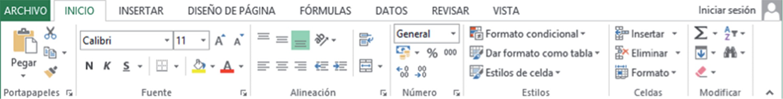 Cinta de opciones de Excel 2013